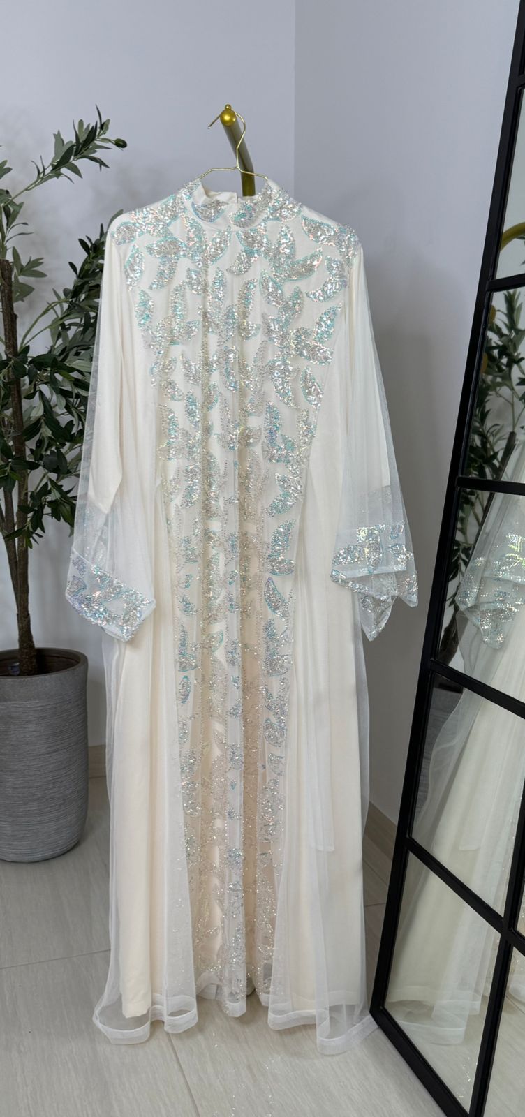 "HEBA" JALLABIYA HIGH NECK (OFF WHITE)