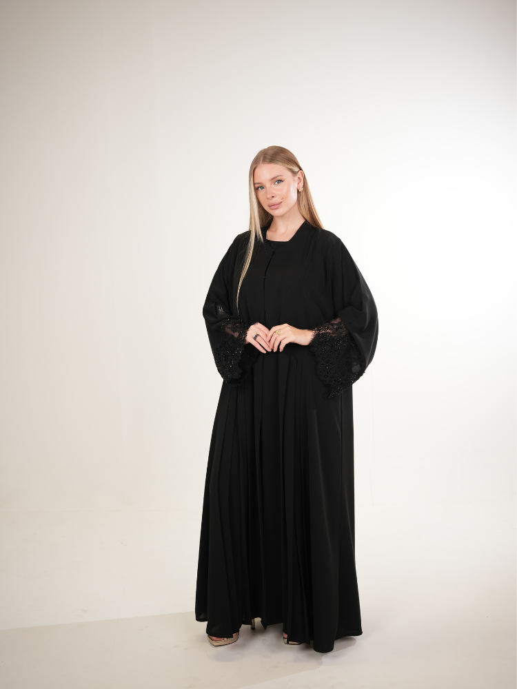 IH05 LACE ABAYA SET (BLACK)