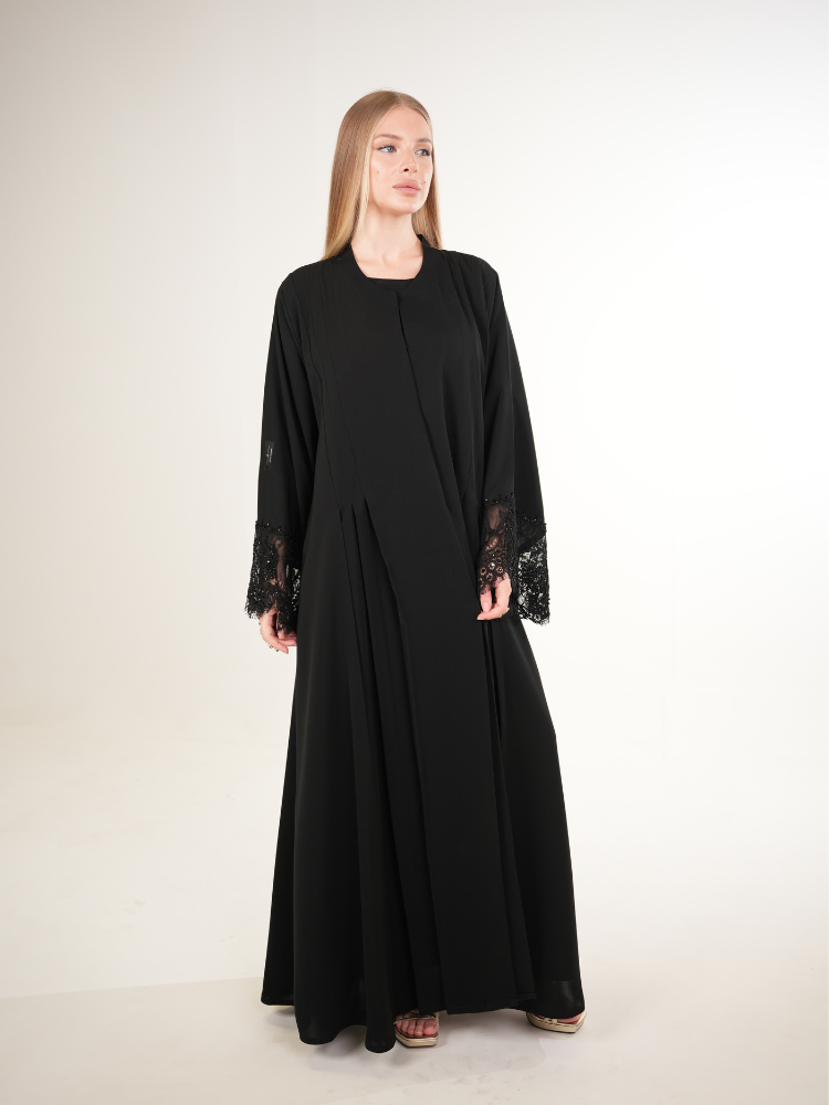 IH05 LACE ABAYA SET (BLACK)