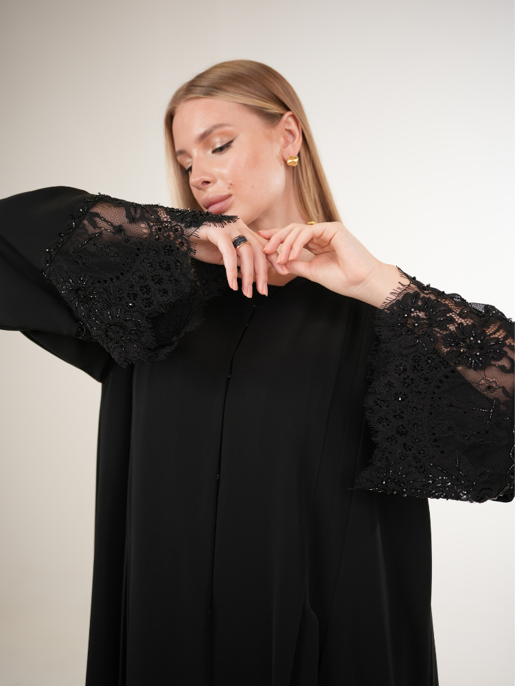 IH05 LACE ABAYA SET (BLACK)