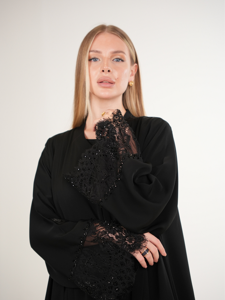 IH05 LACE ABAYA SET (BLACK)