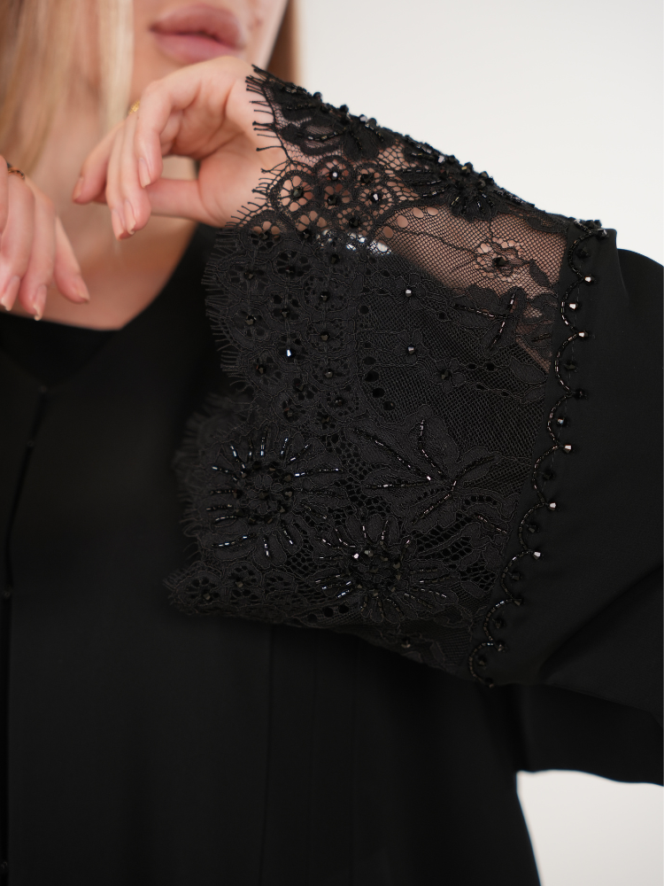 IH05 LACE ABAYA SET (BLACK)