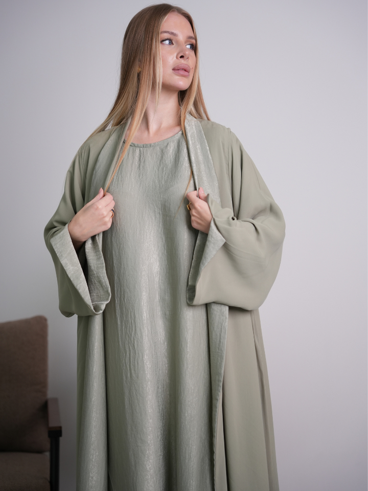 IH07 REVERSABLE ABAYA SET (PISTACHIO)