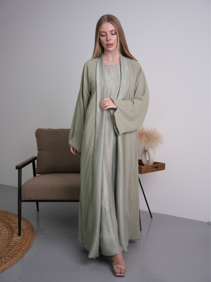 IH07 REVERSABLE ABAYA SET (PISTACHIO)