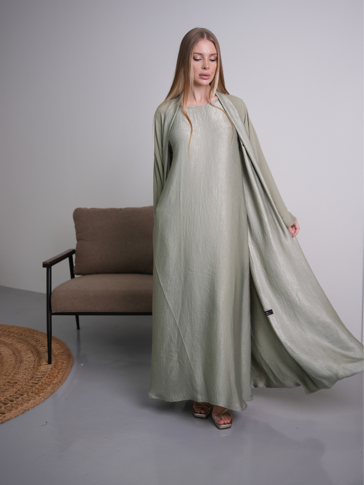IH07 REVERSABLE ABAYA SET (PISTACHIO)
