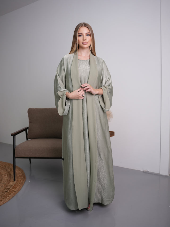 IH07 REVERSABLE ABAYA SET (PISTACHIO)