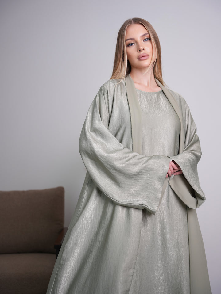 IH07 REVERSABLE ABAYA SET (PISTACHIO)