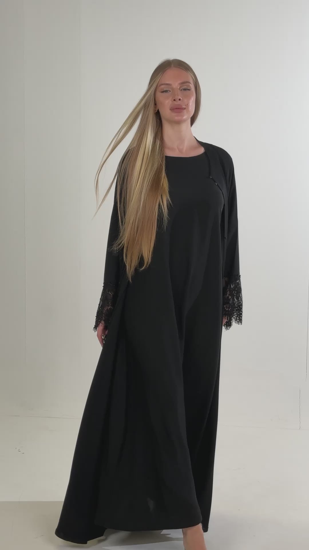 IH05 LACE ABAYA SET (BLACK)
