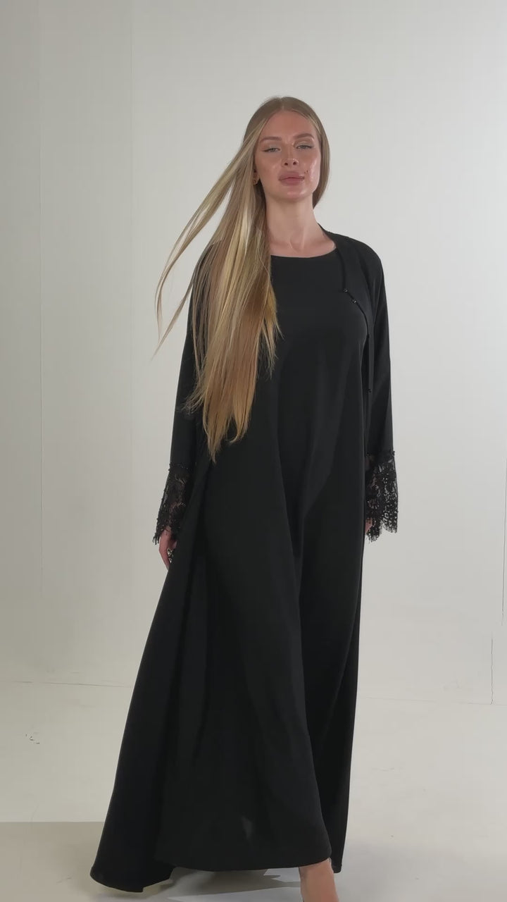 IH05 LACE ABAYA SET (BLACK)